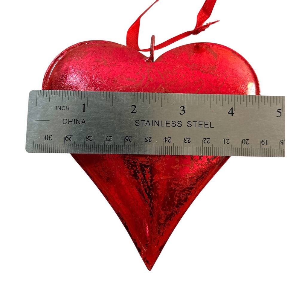 Set of 3 Red Metal Love Heart Hanging Ornaments Rustic Valentine 4.5” - Picture 5 of 6